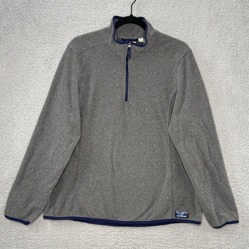 LL Bean Pullover Womens Medium Grey Fleece 1/4 Zip Sweatshirt Lightweight